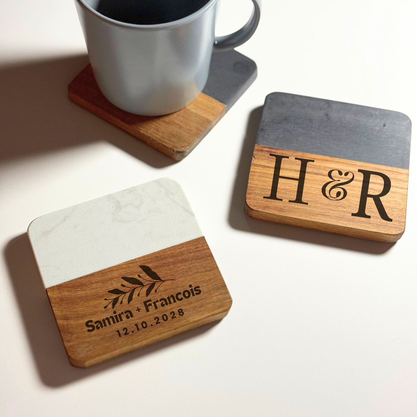 Personalised Marble & Acacia Wood Coaster