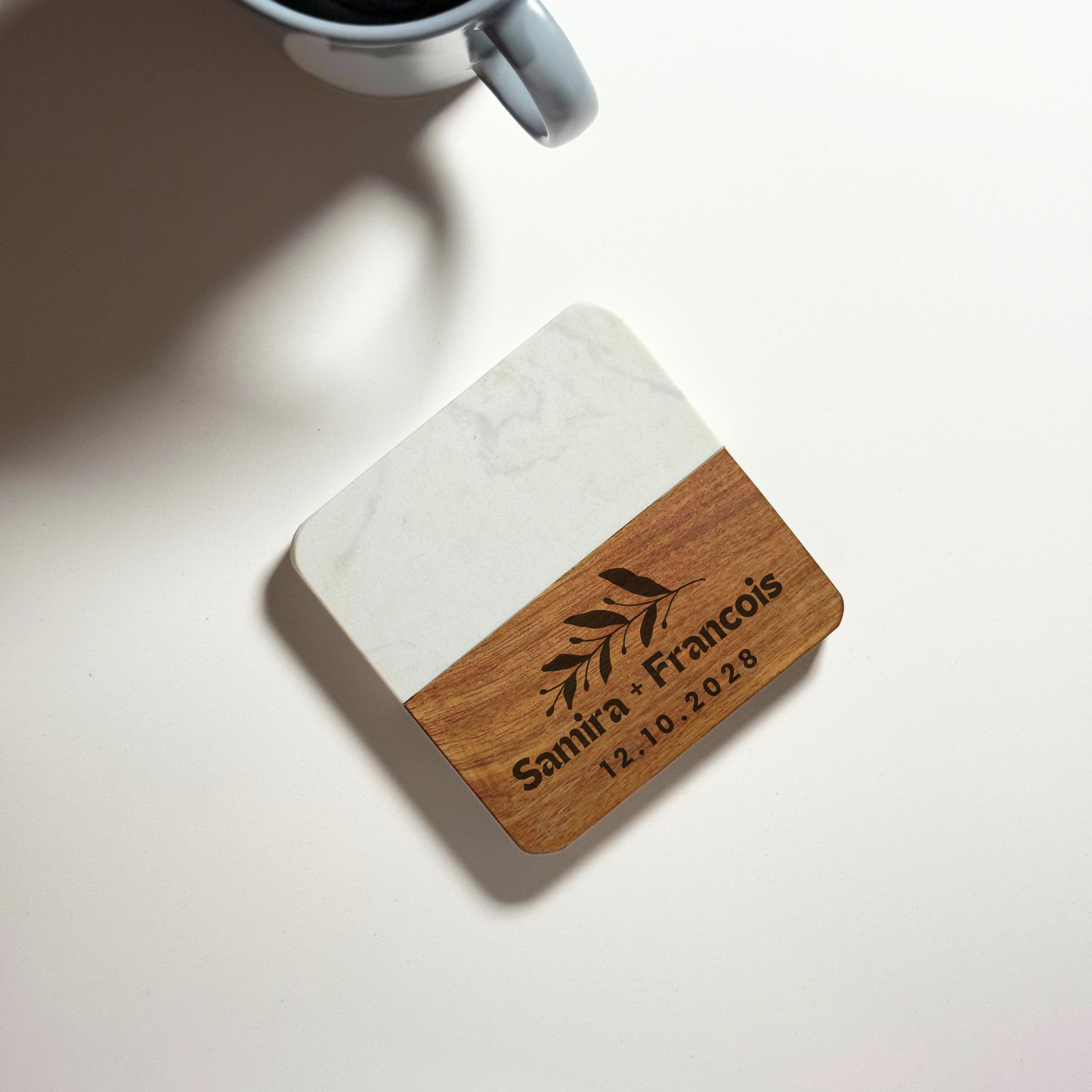 Personalised Marble & Acacia Wood Coaster