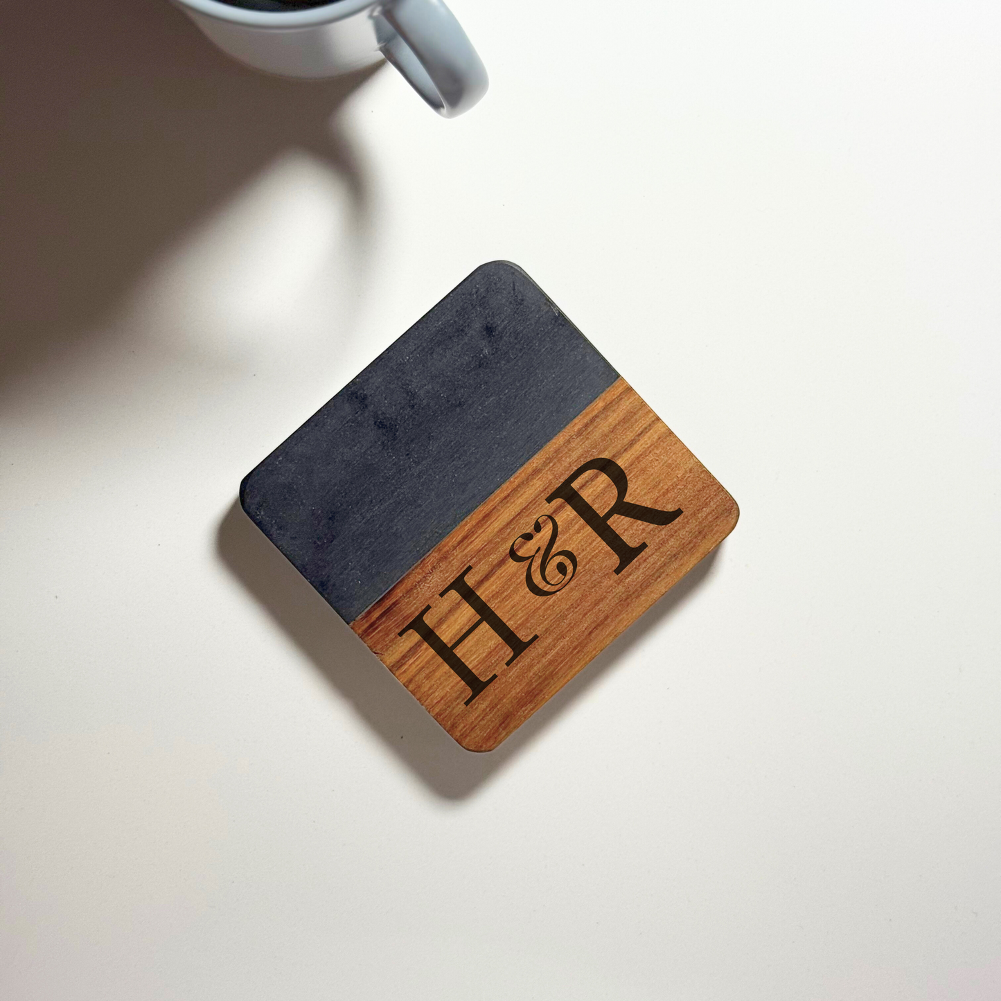 Personalised Marble & Acacia Wood Coaster