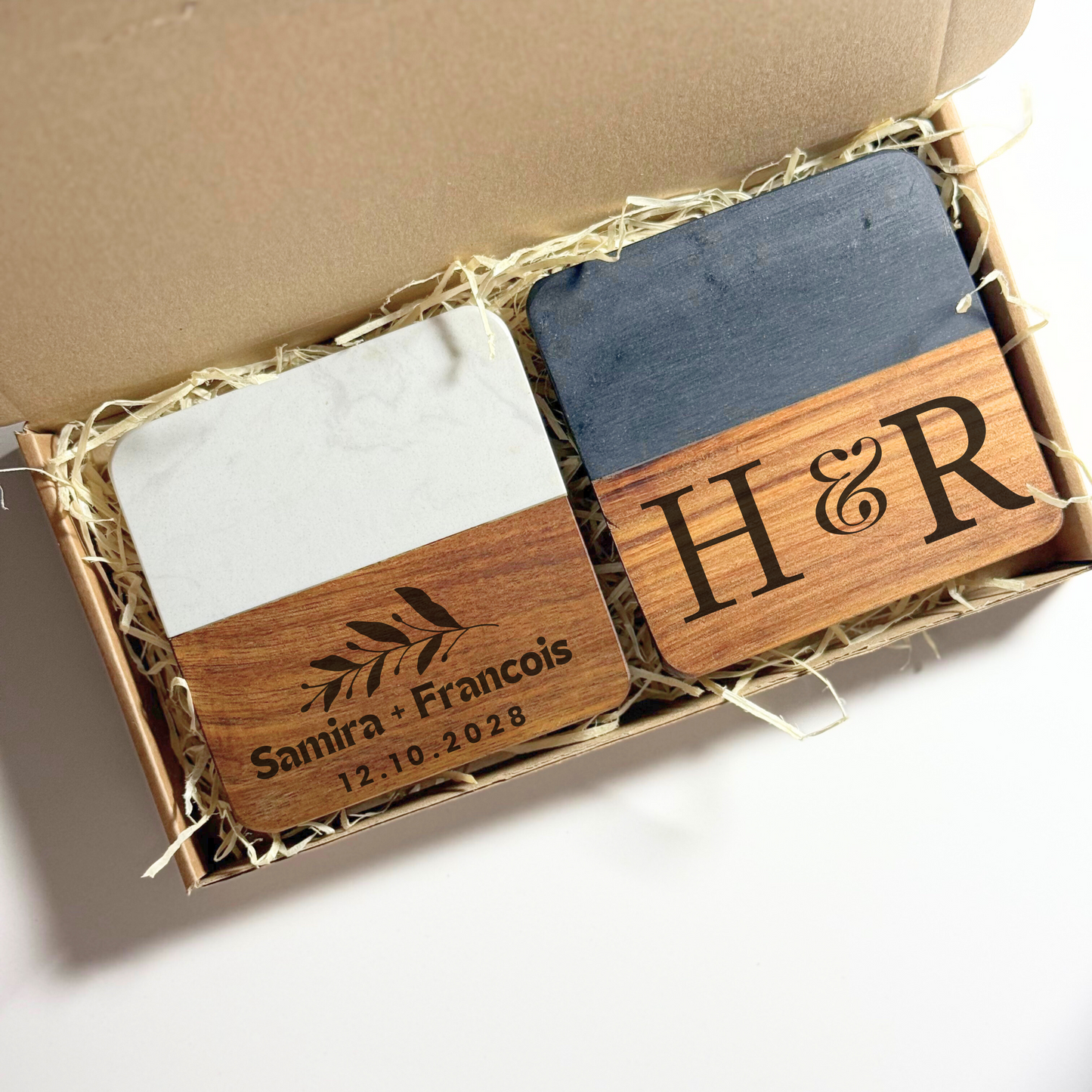 Personalised Marble & Acacia Wood Coaster